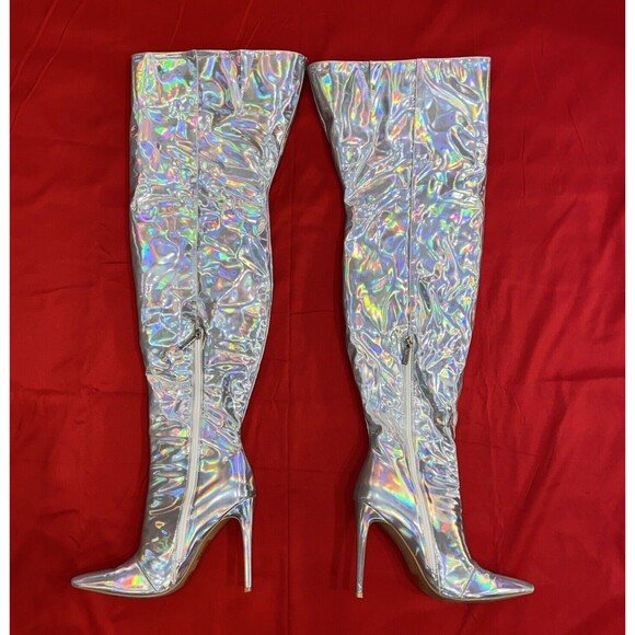 Cape Robbin Bemilia Holographic Thigh High Boots for Women Over the Knee 9M - Picture 4 of 16